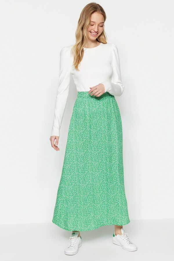 Trendyol Trendyol Green Floral Printed Viscose Knitted Flare Skirt