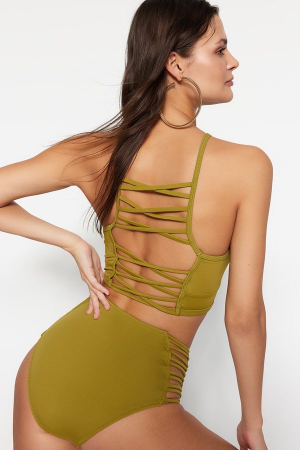 Trendyol Trendyol Green Halterneck Pile Bikini Top