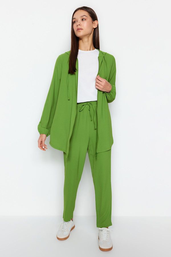 Trendyol Trendyol Green Hooded Zippered Cardigan- Trousers Woven Two Piece Set