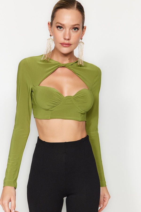 Trendyol Trendyol Green Knitted Blouse with Chest Cup and Window/ Cut Out Detail