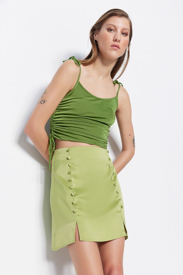 Trendyol Trendyol Green Mini Satin Fabric Skirt With Button And Slit Detail