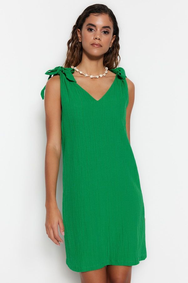Trendyol Trendyol Green Mini Woven Tie Bound Beach Dress