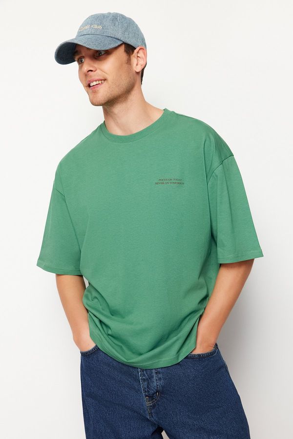 Trendyol Trendyol Green Oversize 100% Cotton Anime Printed T-Shirt