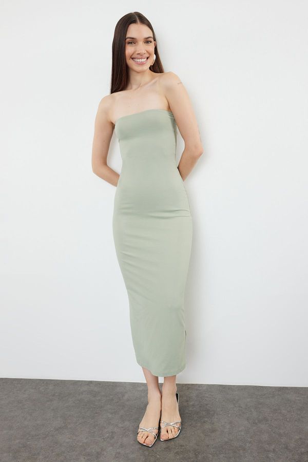 Trendyol Trendyol Green Plain Polyamide Strapless Flexible Fitted Maxi Pencil Dress