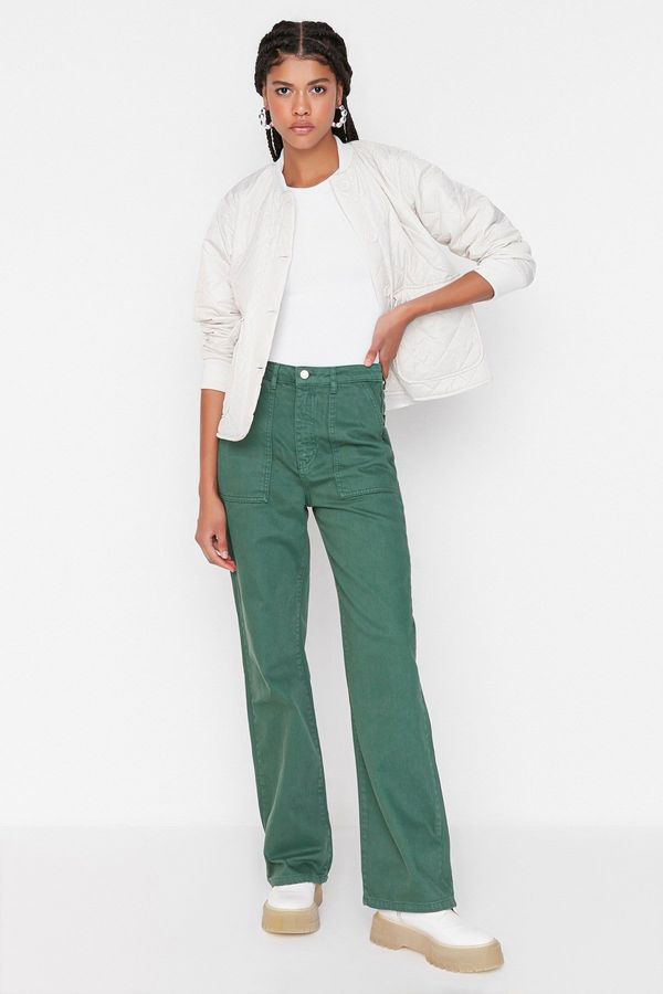 Trendyol Trendyol Green Pocket Detailed High Waist Wide Leg Jeans Pants