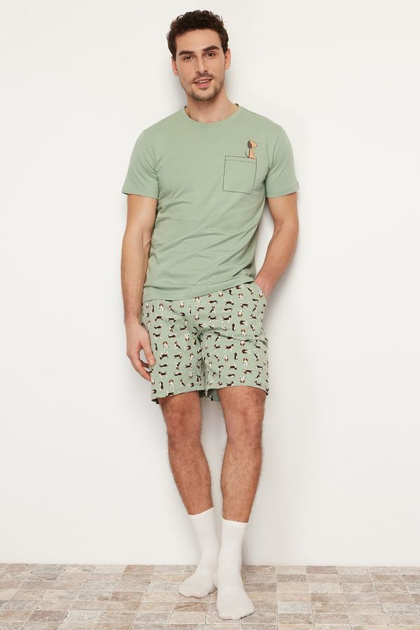Trendyol Trendyol Green Regular Fit Printed Knitted Pajamas Set