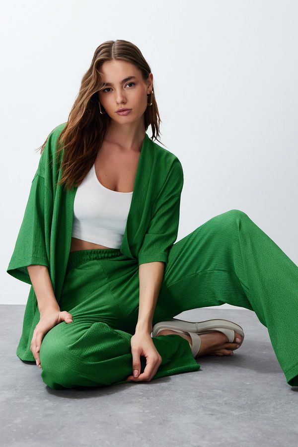 Trendyol Trendyol Green Relaxed/Comfortable Cut Kimono Knitted Two Piece Set