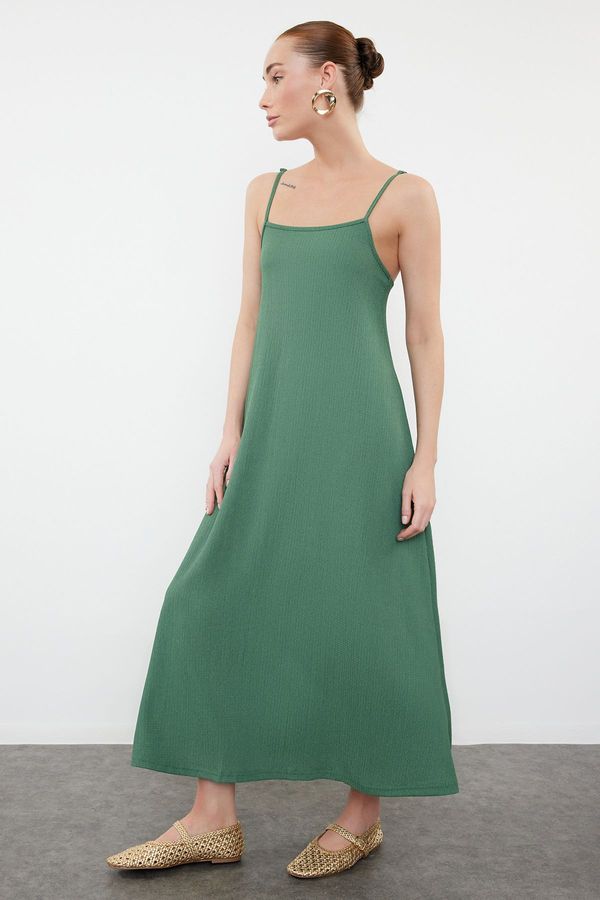 Trendyol Trendyol Green Square Neck A-Line Wrap/Textured Knitted Maxi Dress