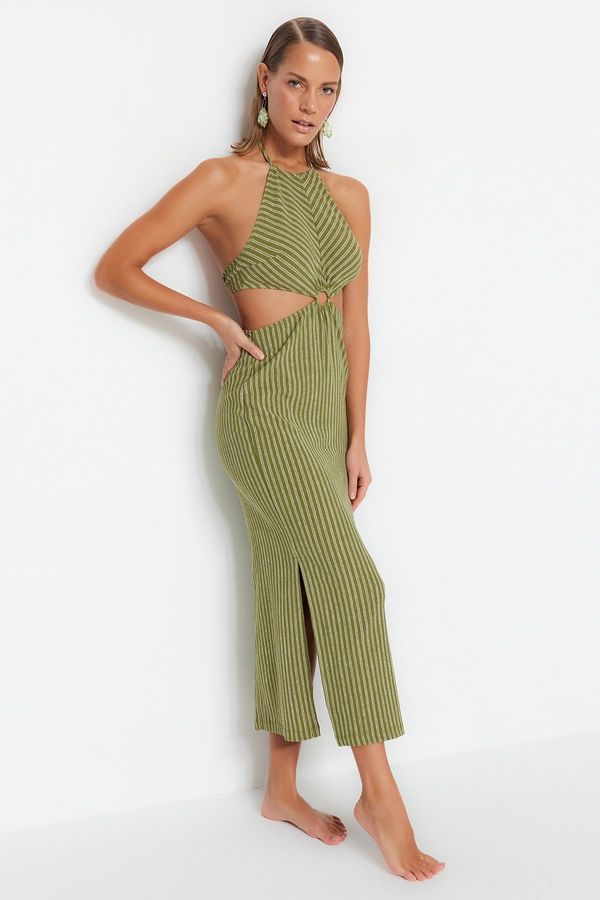 Trendyol Trendyol Green Striped Maxi Knitted Accessories Knitwear Look Beach Dress