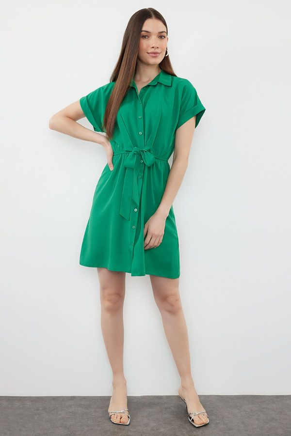 Trendyol Trendyol Green Striped Terrycotton Mini Woven Shirt Dress