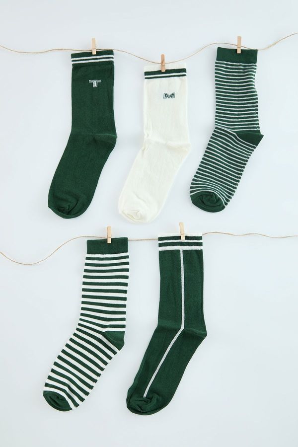 Trendyol Trendyol Green Unisex 5-Piece Cotton Striped Patterned College-Tennis-Medium Size Socks