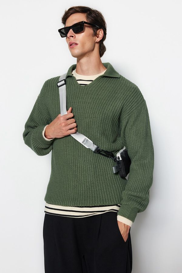 Trendyol Trendyol Green Unisex Regular Fit Polo Collar Non-Pilling Knitwear Sweater