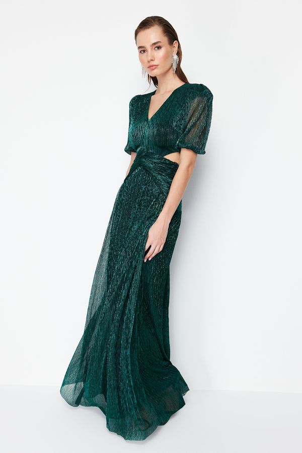 Trendyol Trendyol Green Window/Cut Out Detailed Shiny Elegant Evening & Prom Dress