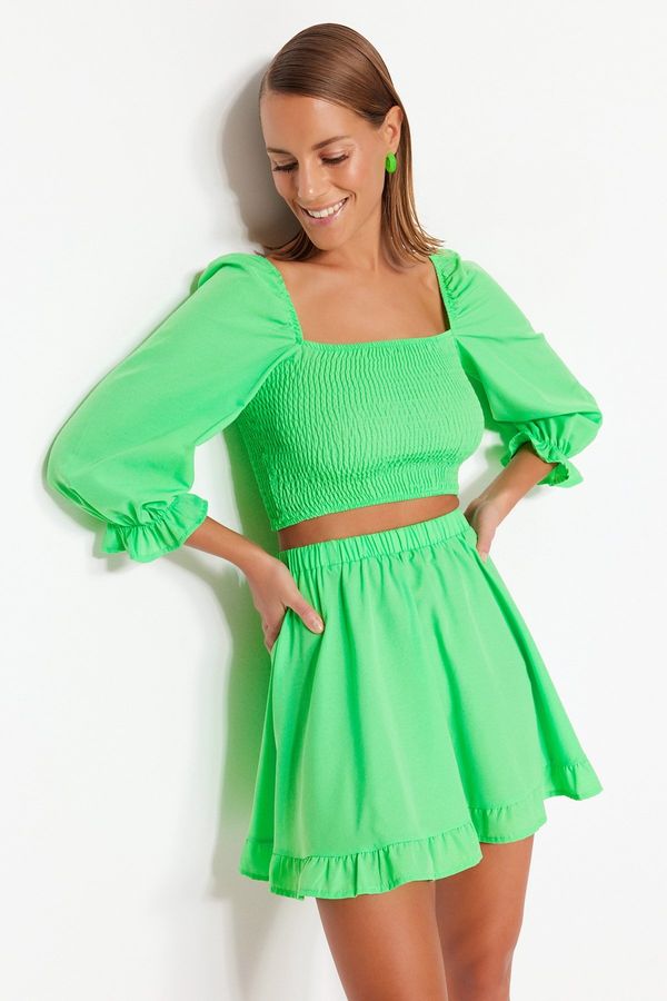 Trendyol Trendyol Green Woven Guipure Blouse and Skirt Set