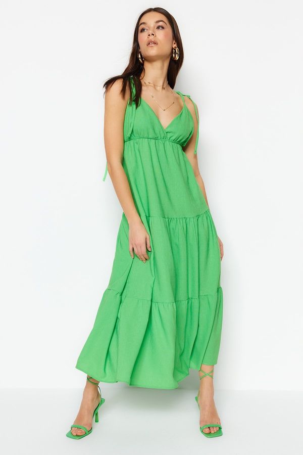 Trendyol Trendyol Green Woven Strap V-Neck Maxi Woven Dress