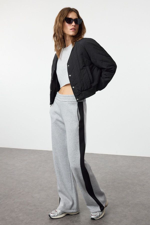 Trendyol Trendyol Grey Melange Color Block Wide Leg Thick Polar Fleece Knitted Sweatpants