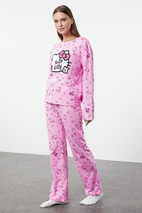 Trendyol Trendyol Hello Kitty Licensed Pink 100% Cotton Knitted Pajama Set