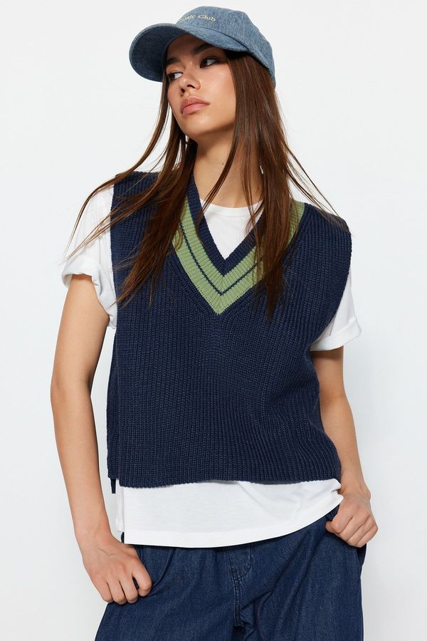Trendyol Trendyol Indigo Crop V Neck Knitwear Sweater
