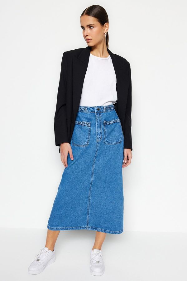 Trendyol Trendyol Indigo Double Pocket Denim Jeans Skirt