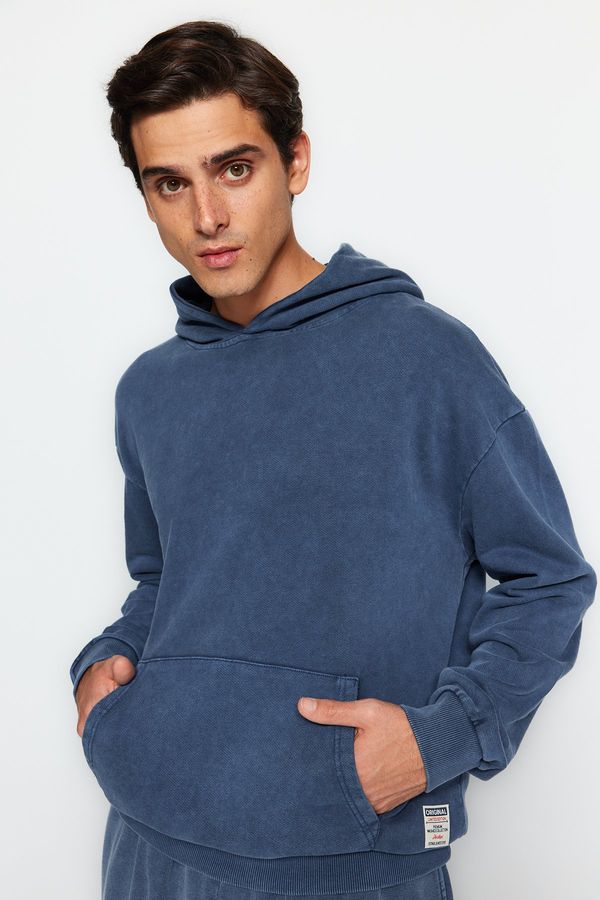 Trendyol Trendyol Indigo Limited Edition Relaxed Faded Effect 100% Cotton Sweatshirt