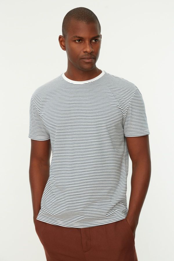 Trendyol Trendyol Indigo Men's Regular/Regular Cut Short Sleeve Striped T-Shirt