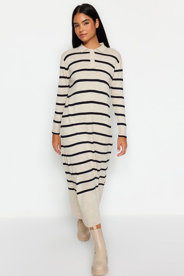 Trendyol Trendyol Indigo Polo Neck Striped Knitwear Dress