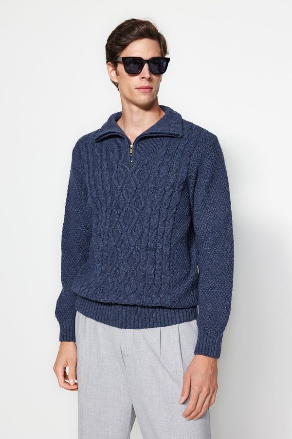 Trendyol Trendyol Indigo Regular Fit Zippered Half Turtleneck Knitwear Sweater