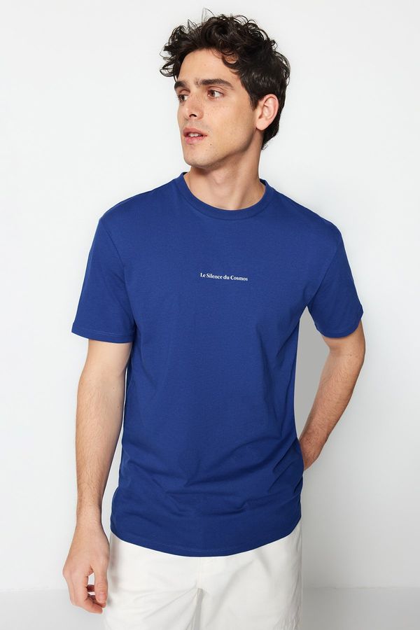 Trendyol Trendyol Indigo Regular/Normal Fit 100% Cotton Minimal Text Printed T-Shirt
