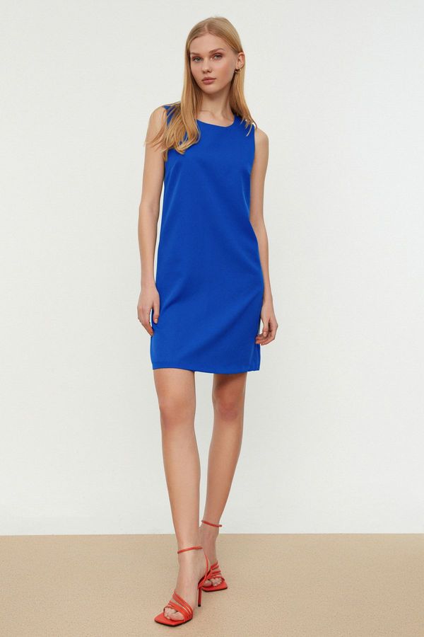 Trendyol Trendyol Indigo Straight Cut Sleeveless Crew Neck Mini Woven Dress