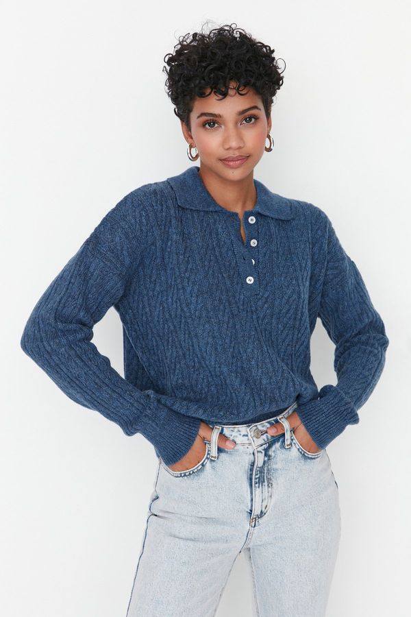 Trendyol Trendyol Indigo Wide Fit Soft Textured Knitwear Sweater