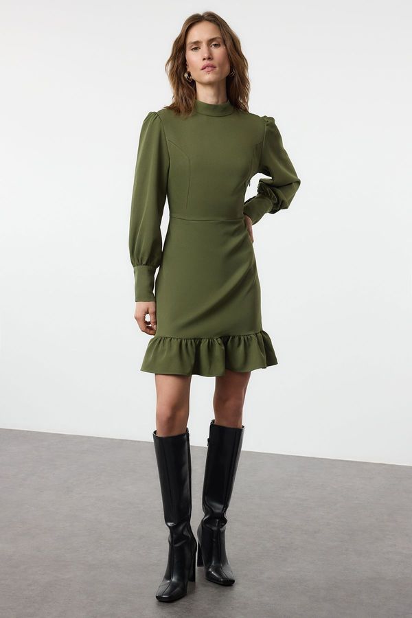 Trendyol Trendyol Khaki A-Line Stand Collar Mini Woven Dress with Pleated Skirt