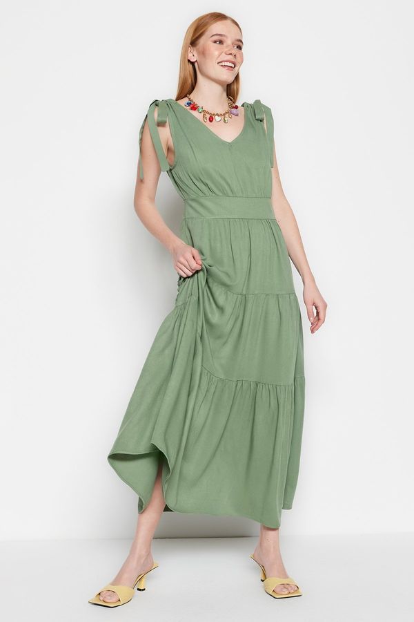 Trendyol Trendyol Khaki A-line/Bell Form Flounce Maxi Woven Dress