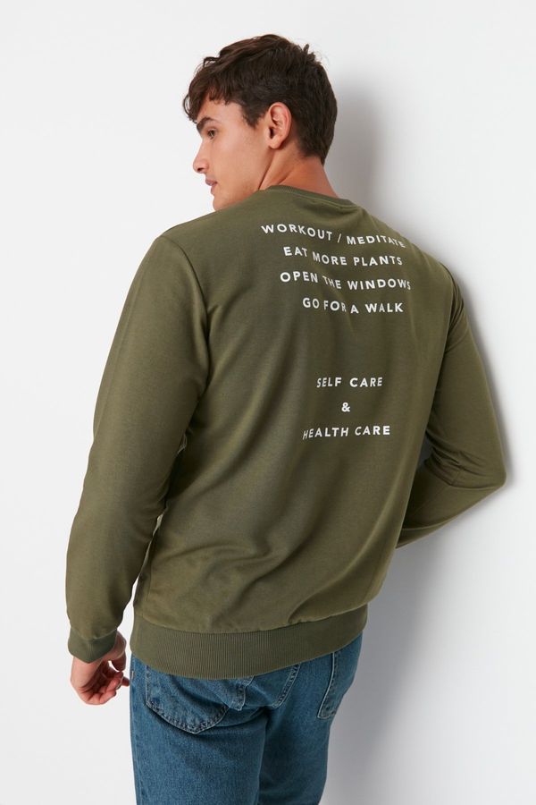 Trendyol Trendyol Khaki Men's Regular Fit Long Sleeve Crewneck Printed Sweatshirt