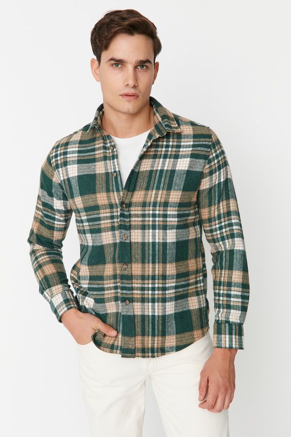 Trendyol Trendyol Khaki Men's Regular Fit Woodcut Plaid Shirt