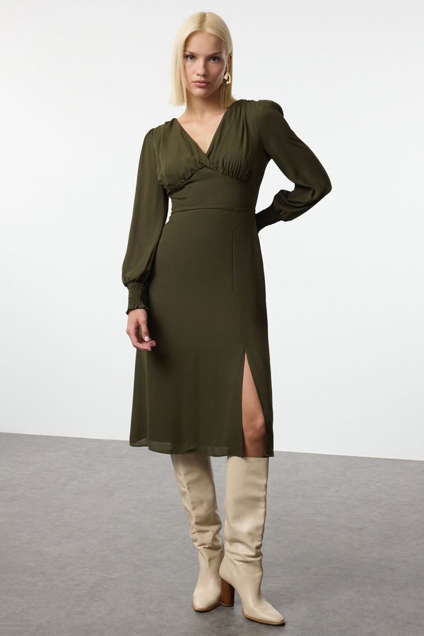 Trendyol Trendyol Khaki Plain Midi Woven Dress