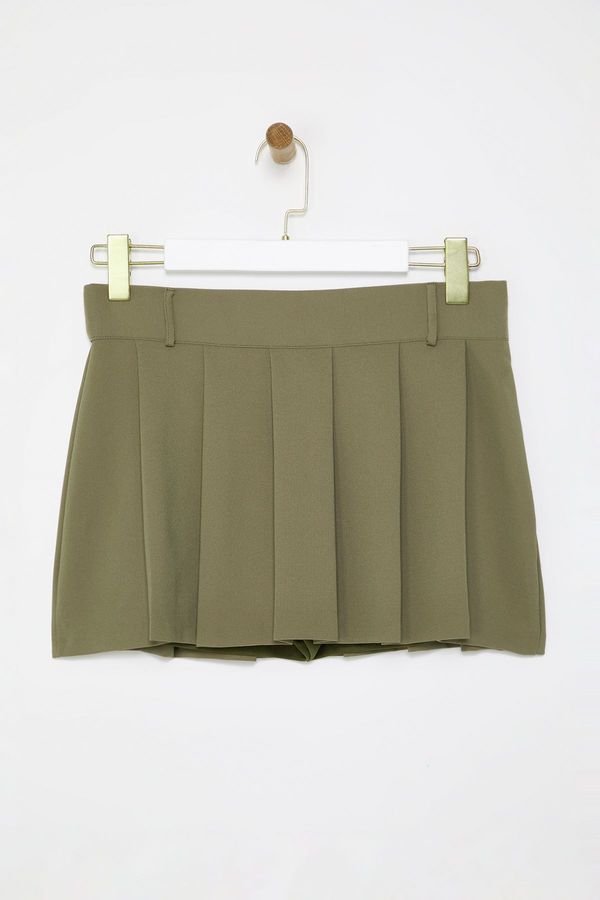 Trendyol Trendyol Khaki Pleated Mid Waist Super Mini Woven Shorts Skirt