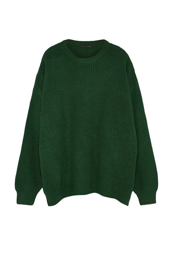 Trendyol Trendyol Khaki Plus Size Men Oversize Fit Wide fit Crew Neck Basic Knitwear Sweater