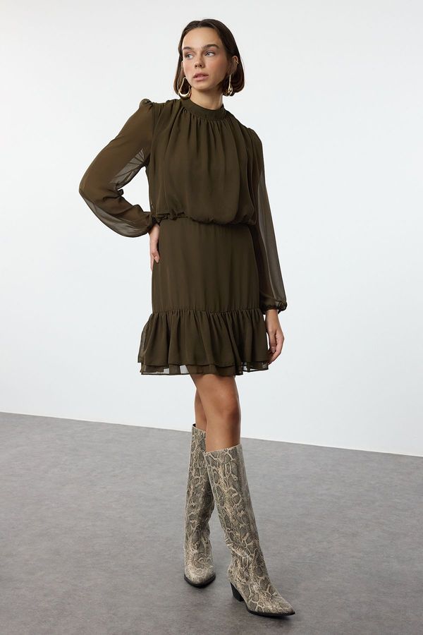 Trendyol Trendyol Khaki Skirt Flounce Mini Chiffon Woven Winter Dress