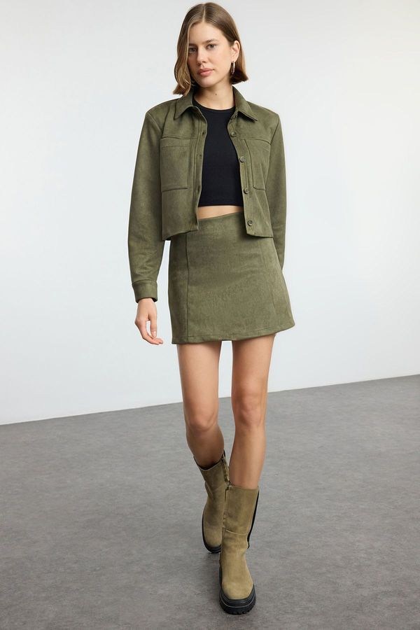 Trendyol Trendyol Khaki Suede Fabric A-line Mini Skirt