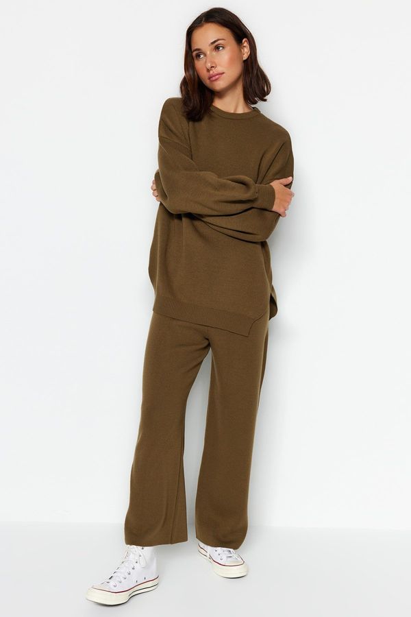 Trendyol Trendyol Khaki Wide Fit Balloon Sleeve Knitwear Two Piece Set