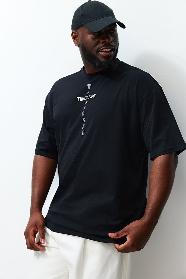 Trendyol Trendyol Large Size Black Oversize Comfortable Printed 100% Cotton T-Shirt