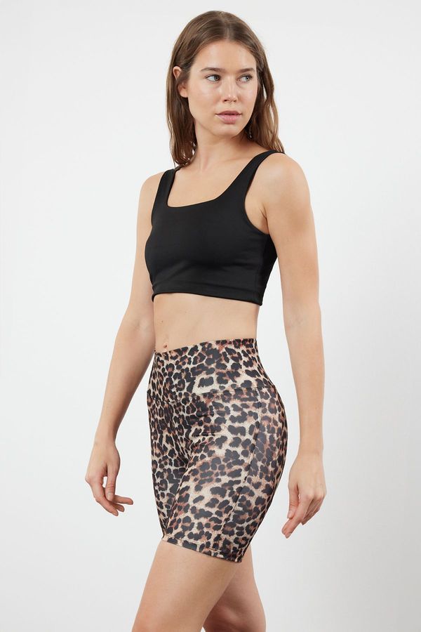 Trendyol Trendyol Leopard Wide Waist Elastic Push Up and Extra Fitting Knitted Sports Shorts Tights