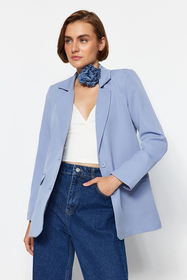 Trendyol Trendyol Light Blue Regular Lined Buttoned Woven Blazer Jacket
