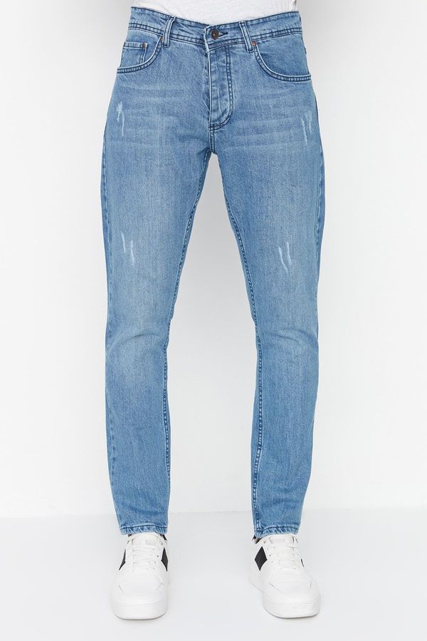 Trendyol Trendyol Light Blue Stretch Fabric Rake Destroyed Slim Fit Jeans Denim Trousers