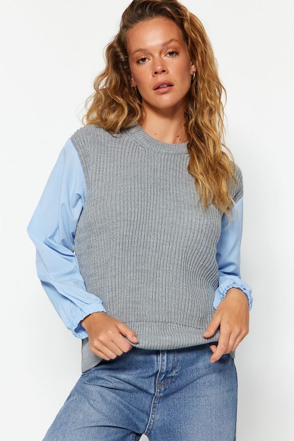 Trendyol Trendyol Light Gray Woven Garnish Knitwear Sweater