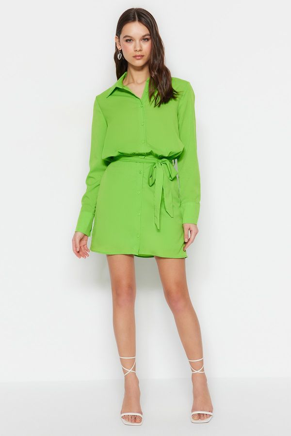 Trendyol Trendyol Light Green Belted Mini Woven Shirt Woven Dress
