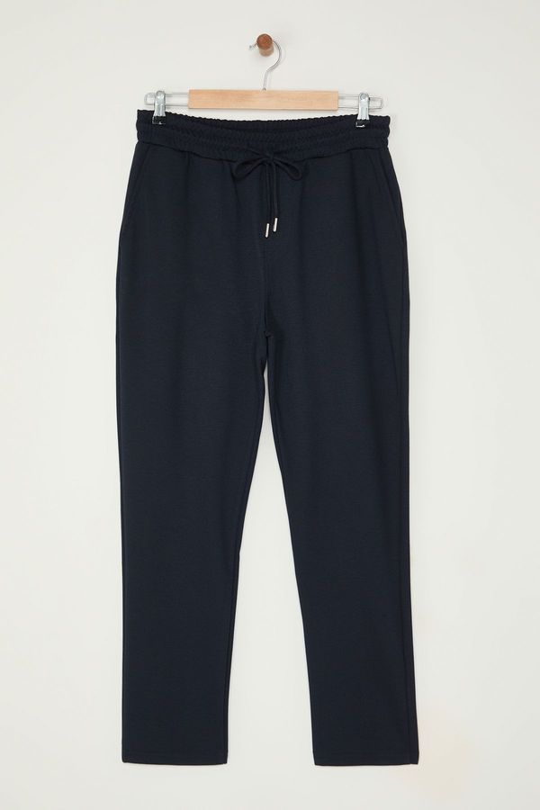 Trendyol Trendyol Light Navy Blue Jogger Fit Tied Waist Textured Fabric Trousers