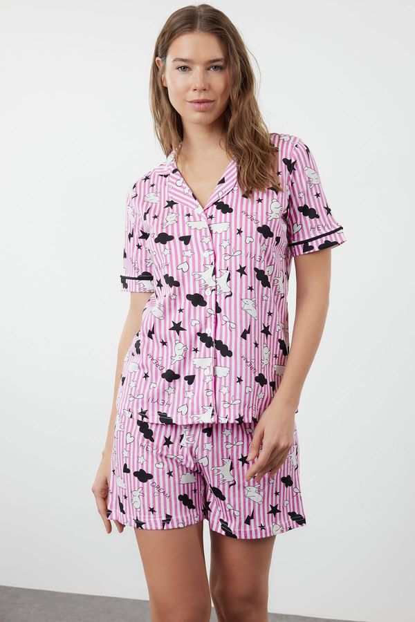 Trendyol Trendyol Light Pink 100% Cotton Printed Knitted Pajama Set
