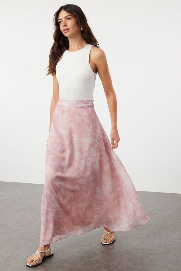 Trendyol Trendyol Light Pink A-line Pattern Flared Lined Chiffon Fabric Maxi Length Woven Skirt