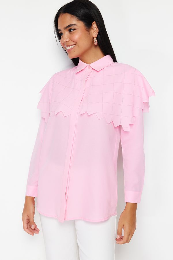 Trendyol Trendyol Light Pink Big Collar Cotton Woven Shirt